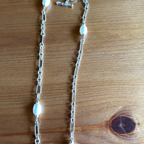 VTG David Yurman Figaro Chain Silver and Gold Pearl Necklace - 36 inches - Picture 11 of 16